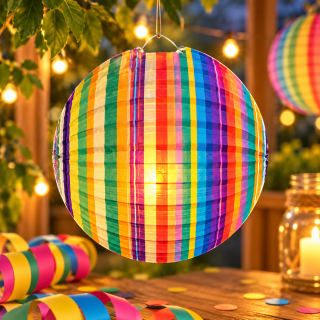 Papierlampion 22 cm bunt gestreift – Lampion für Party & Garten rund