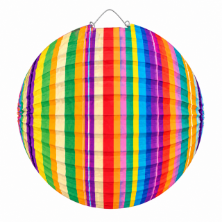 Papierlampion 22 cm bunt gestreift – Lampion für Party & Garten rund