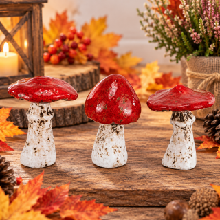 Keramik Pilze Set – 3er Deko-Set mit rotem Hut