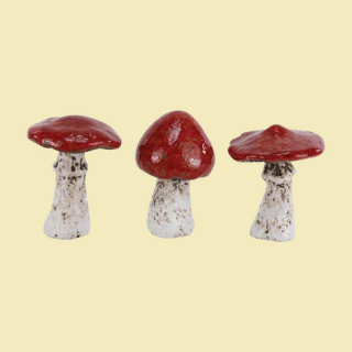 Keramik Pilze Set – 3er Deko-Set mit rotem Hut