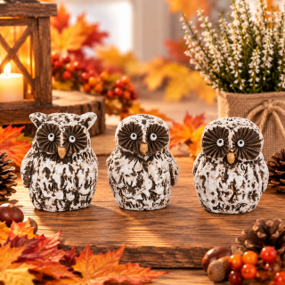 Herbstdeko Eulen Set – 3er Set niedlicher Eulenfiguren