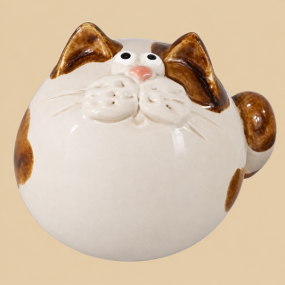 Keramik Katze Big Belly braun – Dekofigur 10 cm hoch