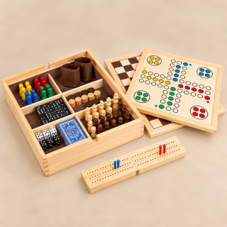 9 in 1 Spielesammlung Holz – Brettspiele & Würfelspiele Set