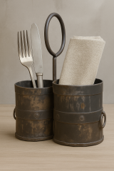 2er Becher Metall – Deko & Besteckhalter im Vintage-Look