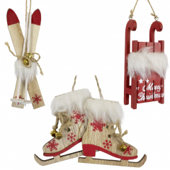 Baumschmuck Holz Ski, Schlittschuh, Schlitten 3er Set