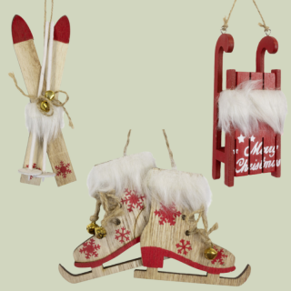 Baumschmuck Holz 3er Set | Ski, Schlitten, Schlittschuhe