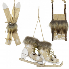 Baumschmuck Holz Ski, Schlittschuh, Schlitten 3er Set