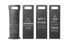 Graue Filz-Geschenketasche für 0,75l Flasche mit witzigen Weinsprüchen