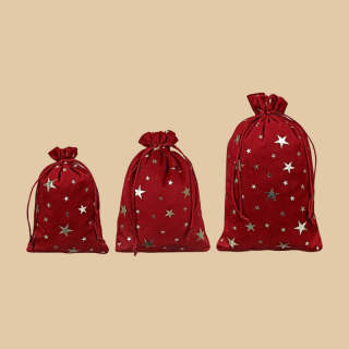 Geschenksäckchen Sterne 3er Set | Grün-Rot mit Glanz