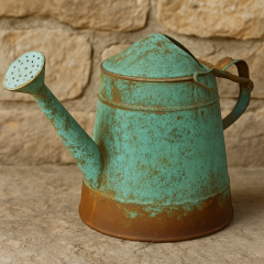 Metallgießkanne Rustikal – Vintage Look in Rosa/Grün