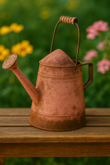 Metallgießkanne Rustikal – Vintage Look in Rosa/Grün